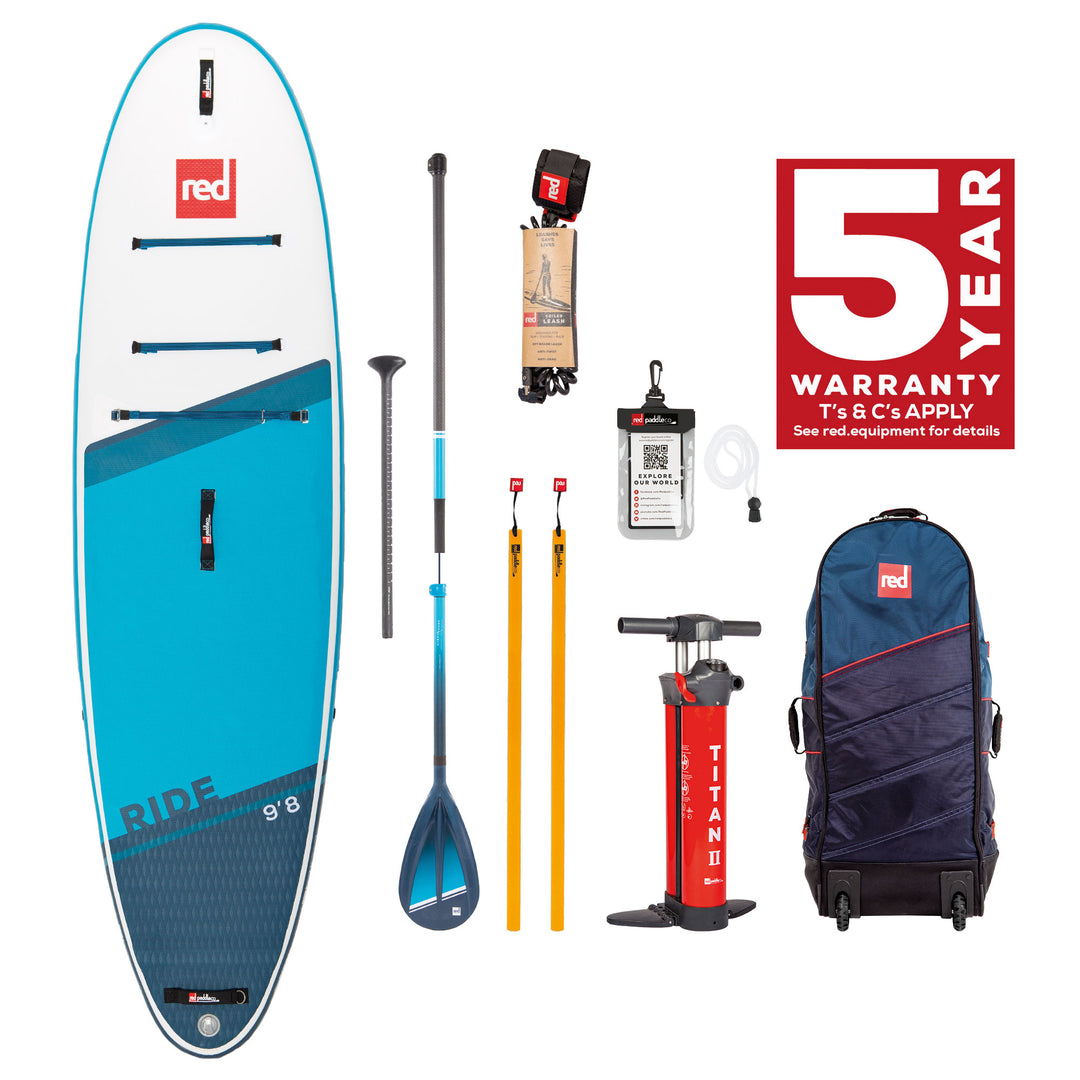 iSUP SUP Stand Up Paddel SET Red Paddle Co RIDE 9'8" + Carbon-Nylon 3Pcs Paddel + Leash