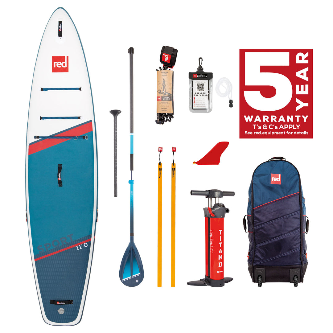 iSUP SUP Stand Up Paddel SET Red Paddle Co SPORT 11'0" + Carbon-Nylon 3Pcs Paddel + Leash