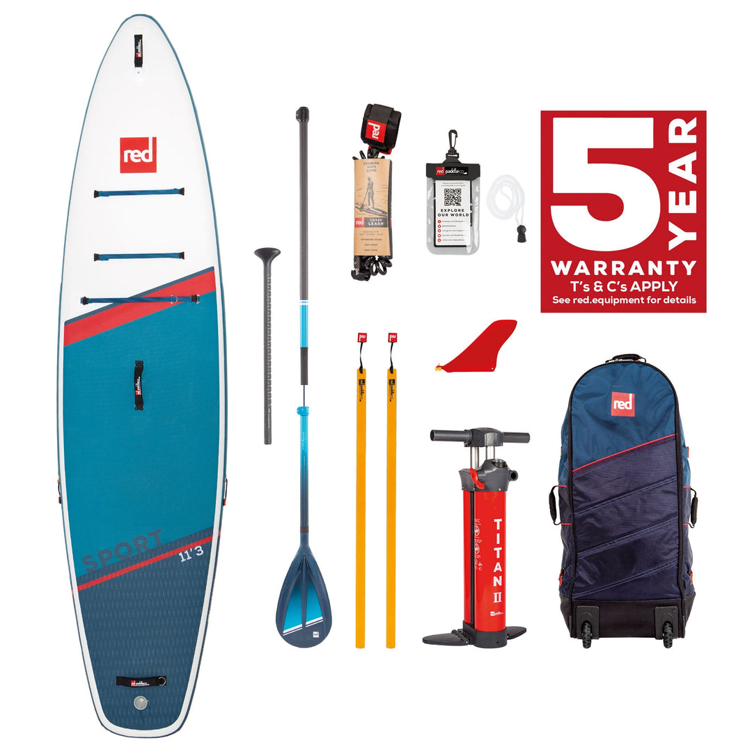 iSUP SUP Stand Up Paddel SET Red Paddle Co SPORT 11'3" + Carbon-Nylon 3Pcs Paddel + Leash