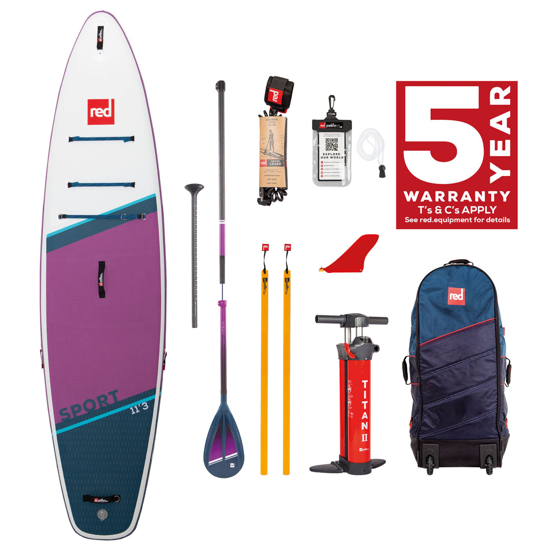 iSUP SUP Stand Up Paddel SET Red Paddle Co SPORT SE 11'3" + Carbon-Nylon 3Pcs Paddel + Leash