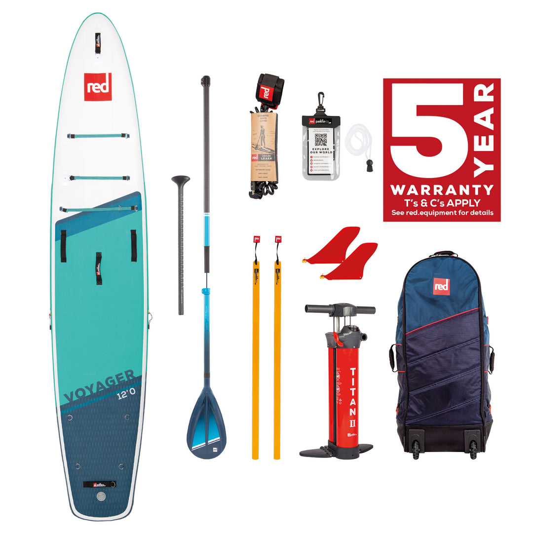 iSUP SUP Stand Up Paddel SET Red Paddle Co VOYAGER 12'0" + Carbon-Nylon 3Pcs Paddel + Leash