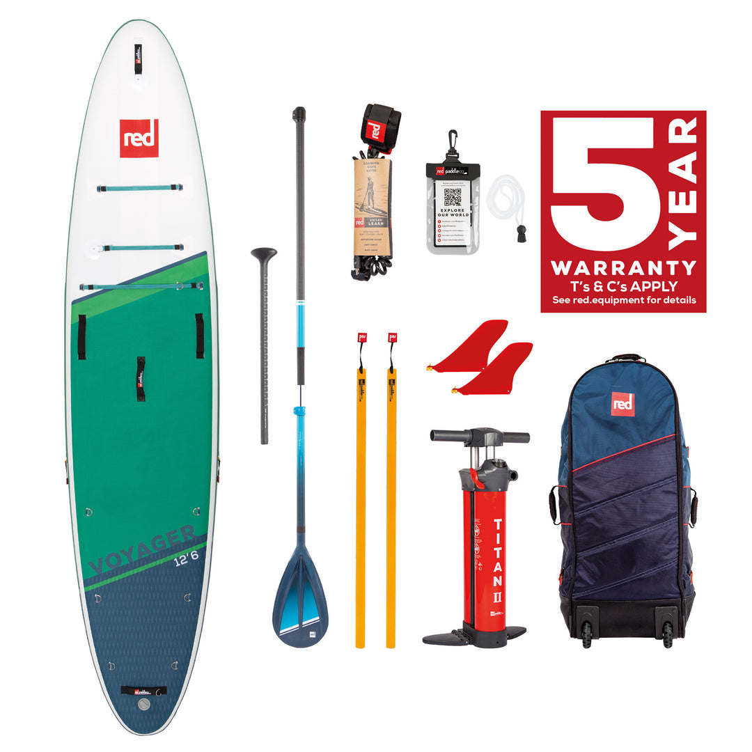 iSUP SUP Stand Up Paddel SET Red Paddle Co VOYAGER 12'6" + Carbon-Nylon 3Pcs Paddel + Leash